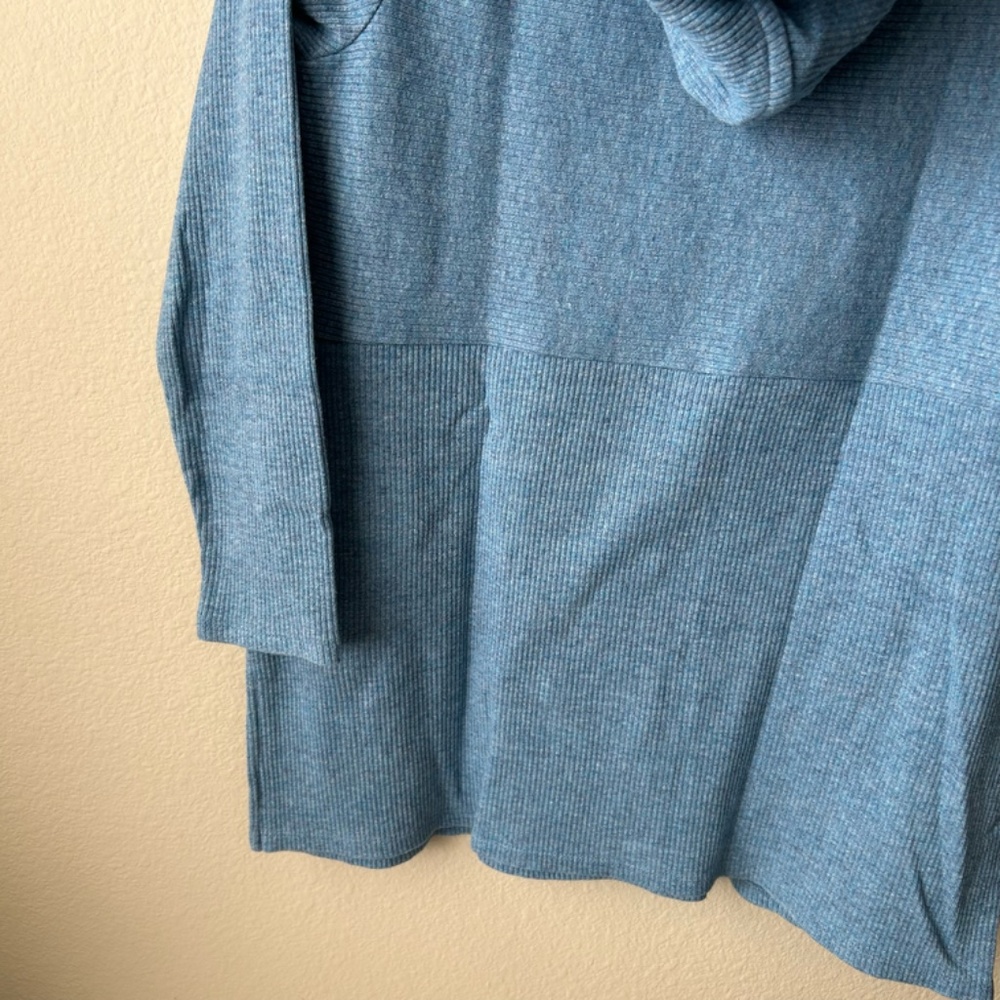 J.Jill Hooded Split-Neck Sweater Tunic Blue Heather Side-Slit Size Petite Medium - Picture 11 of 16